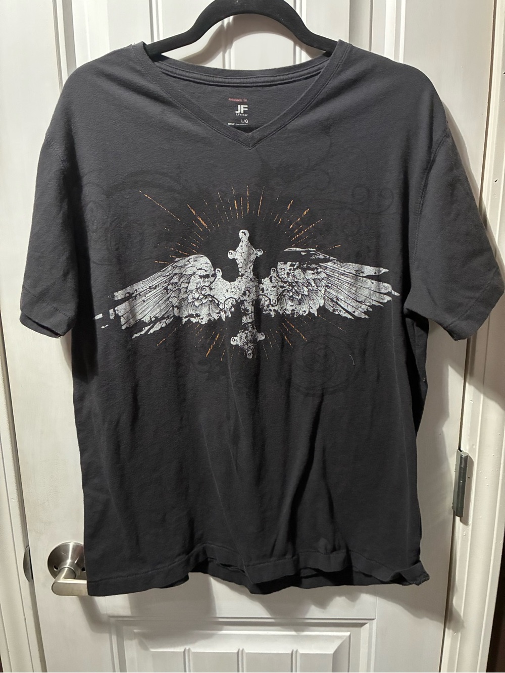 jf j.ferrar Black V-Neck Winged Cross Graphic Tee